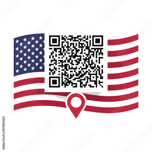 American flag with location marker and qr code design