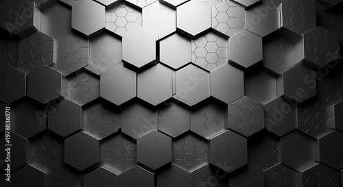 3D Hexagonal Grid Texture with Metallic Brushed Surface