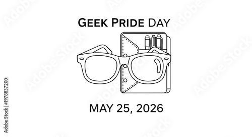 line art design of geek pride day glasses and gadgets isolated on background