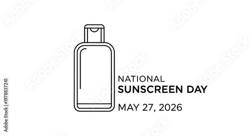 National Sunscreen Day line art design with sunscreen bottle isolated on background