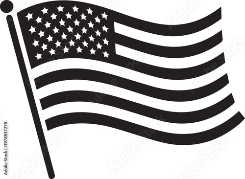 United states of america flag waving on pole silhouette icon symbolizing national pride and american patriotism for Fourth of july events