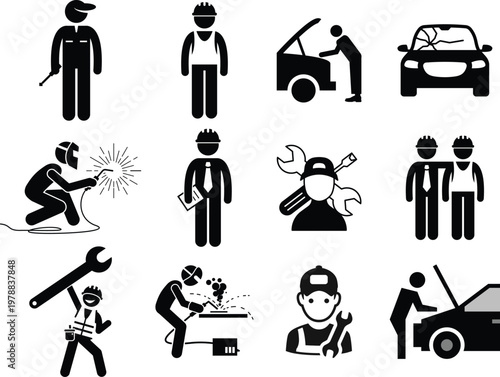 Car Repair, Auto Servicing, Home Repair and Maintenance Servicing Vector Illustration icon set 