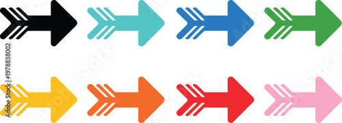 Arrow icon set, modern vector icons featuring vibrant arrows in different styles for direction guidance infographic and visual communication design.