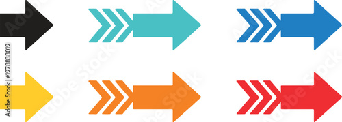 Arrow icon set, vector collection of bright arrows in various directions for navigation interface infographic and creative design.