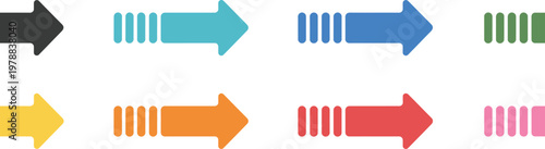 Arrow icon set, vector illustration of multicolor arrows showing direction flow and movement for UI UX navigation and graphic design.