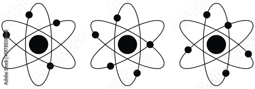 Atomic structure symbols, professional atom icon set for laboratory research and education purposes, nuclear energy concept
