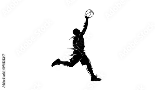 Basketball Player Dunk Silhouette Vector Black and White Athletic Action Illustration