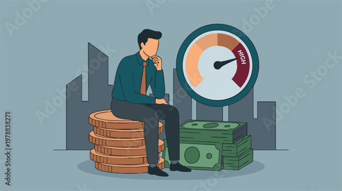 Businessman contemplating financial metrics and high performance evaluation