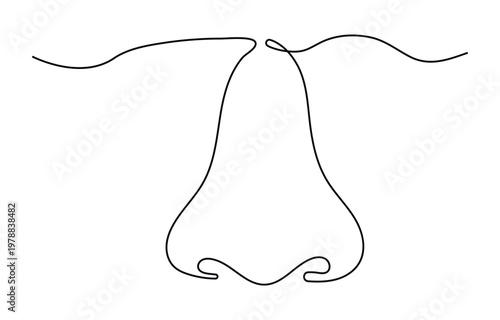 Hand drawn human sense organs vector, Human Nose continuous one line art.