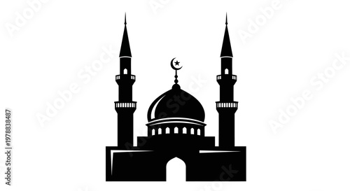 EID -UL ADHA Mosque icon, Islamic architecture, black silhouette, religious building, vector illustration vector