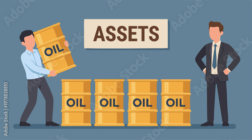 Businessmen with Oil Barrels Representing Valuable Financial Assets