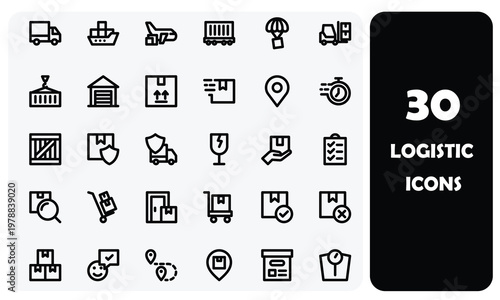30 Logistic and Supply Chain Line Icons Set for Global Shipping