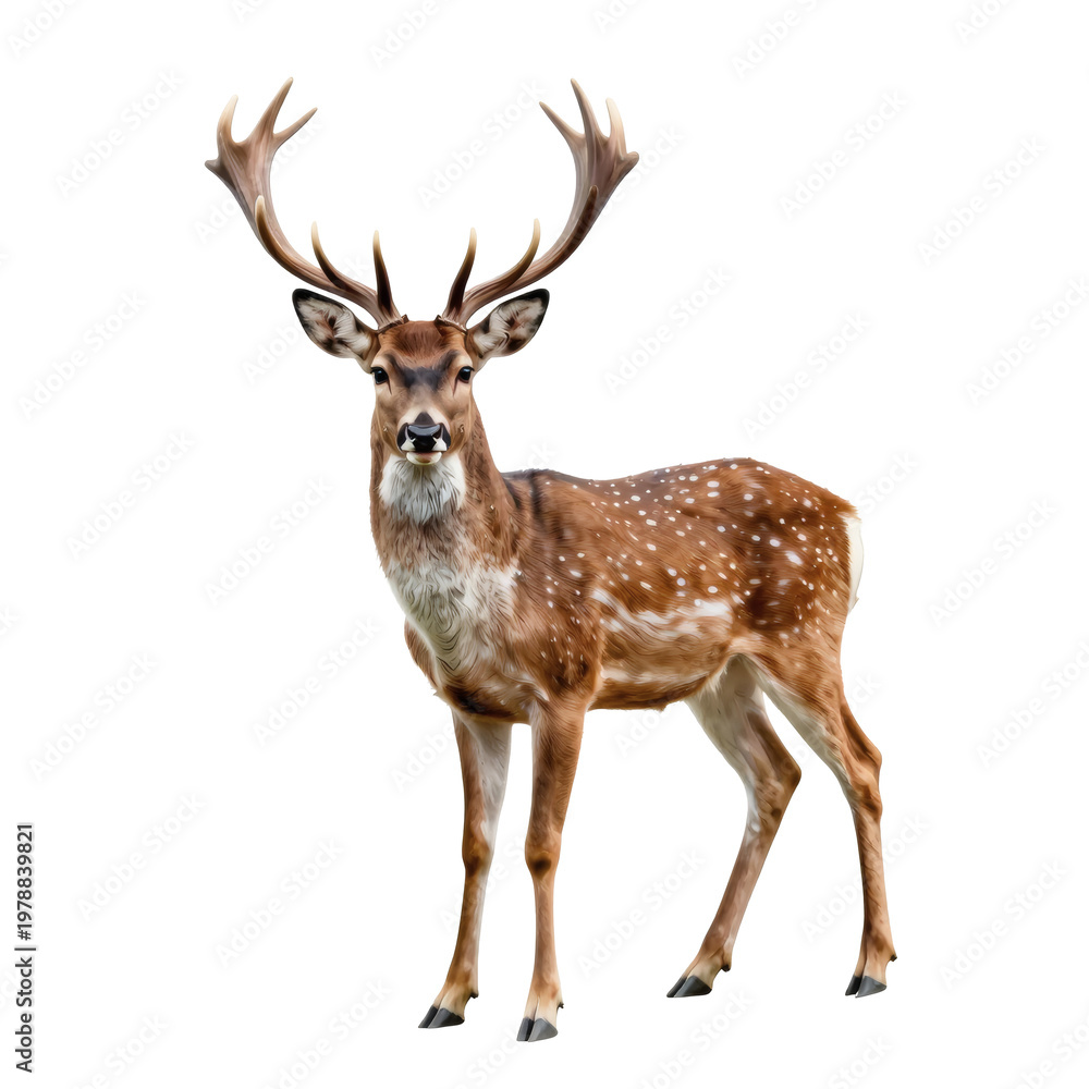 Obraz premium Majestic fallow deer standing tall with impressive antlers on white background