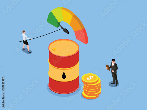 Oil Price Volatility, Global Fuel Economy, and Energy Market Analysis 3d isometric vector illustration
