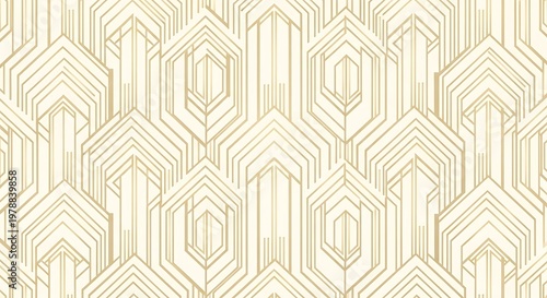 Art Deco Geometric Pattern with Gold Lines on Cream Background