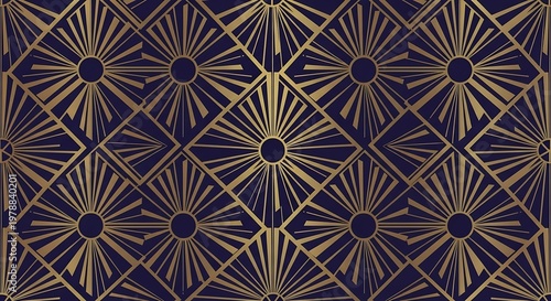 Art Deco Sunburst Pattern in Gold on Navy Blue image