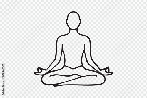 Simple line art icon of a person sitting in a lotus position for meditation