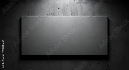 Blank Rectangular Concrete Sign Against Textured Wall