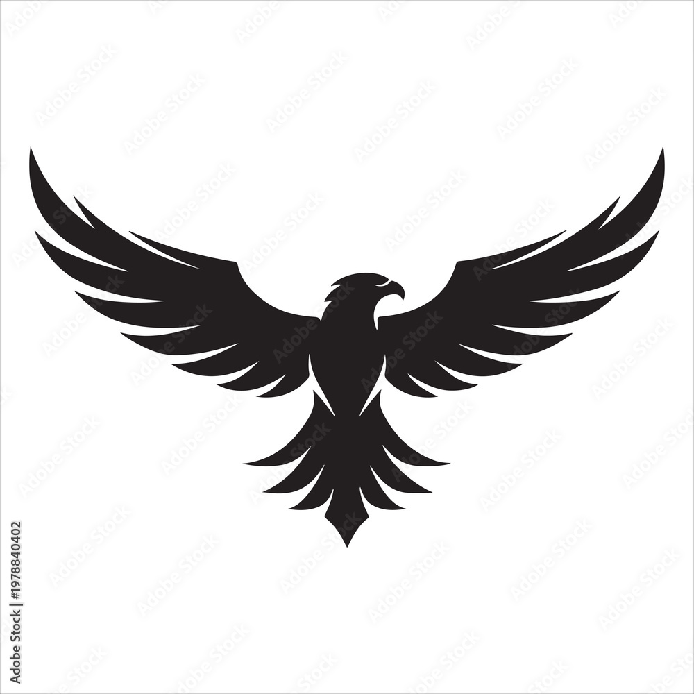 Fototapeta premium detailed black silhouette of flying eagle with spread wings
