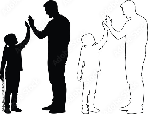 Adults HighFiving Children Silhouette Illustration Design