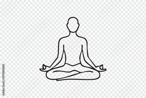 Line art illustration of a person in a lotus position yoga pose