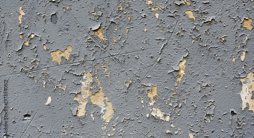 Cracked and Peeling Gray Paint on a Textured Surface
