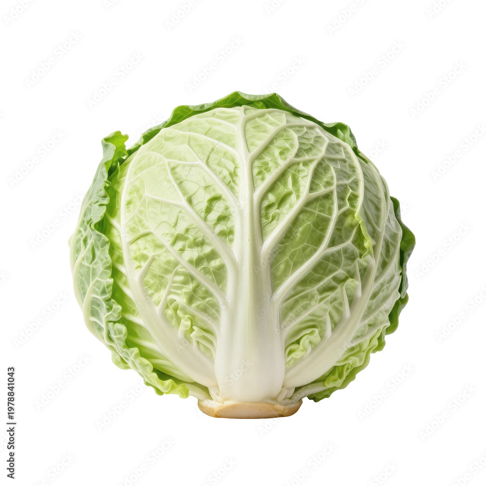 Fototapeta premium Fresh green cabbage on a white background, perfect for illustrating healthy eating