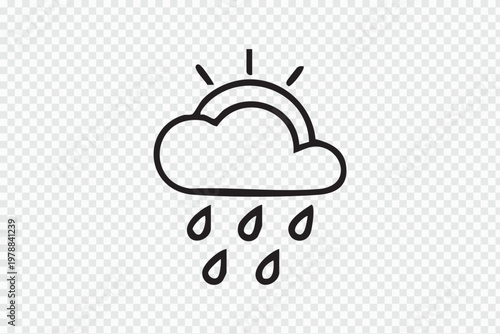 Handdrawn weather icon featuring a cloud with sun rays and falling raindrops