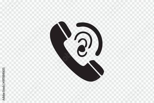 Telephone handset icon with hearing aid symbol for accessibility and communication