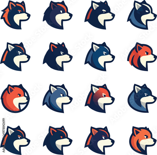 Vibrant Animal and Robot Mascot Logos Flat Vector Design | Modern Esports Mascot Logo Set with Animals and Tech Character | Bold Gradient Mascot Logos with Animals and Technology Theme