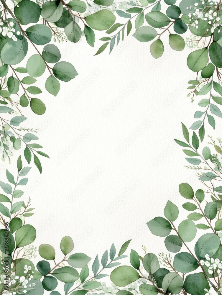 Fototapeta premium Watercolor eucalyptus leaves border frame on white background