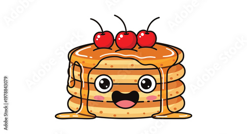 A charming illustration depicts a stack of pancakes topped with cherries and dripping honey a delightful silhouette high quality professional detailed