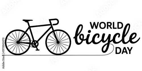 A minimalist black and white graphic design celebrating the annual international world bicycle day Vector, illustration
