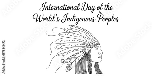 A black and white line art illustration commemorating the international day of the world's indigenous Vector, illustration