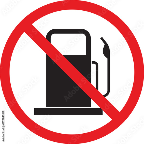 No gasoline sign prohibition symbol for fuel representing no refueling or gas station ban isolated on white background