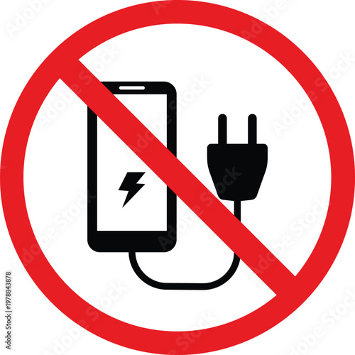 No charging mobile phone symbol prohibition sign for battery power vector illustration for safety and warning concepts
