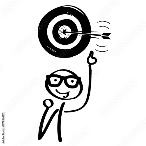 A cartoon character successfully hits the target with a smile