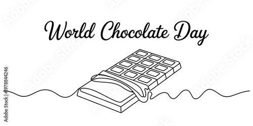 A minimalist single line drawing of a chocolate bar illustration for world chocolate day event Vector, illustration