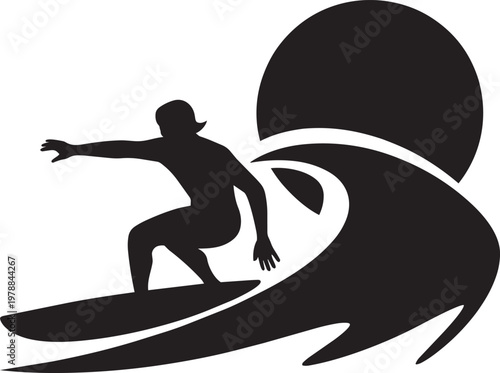 Water sport icon set with extreme sport, surfer, and wave in outline style