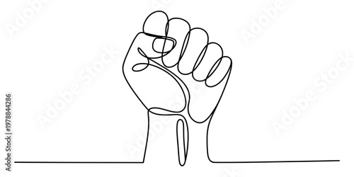 A minimalist single line drawing of a clenched human fist raised in protest and social activism Vector, illustration