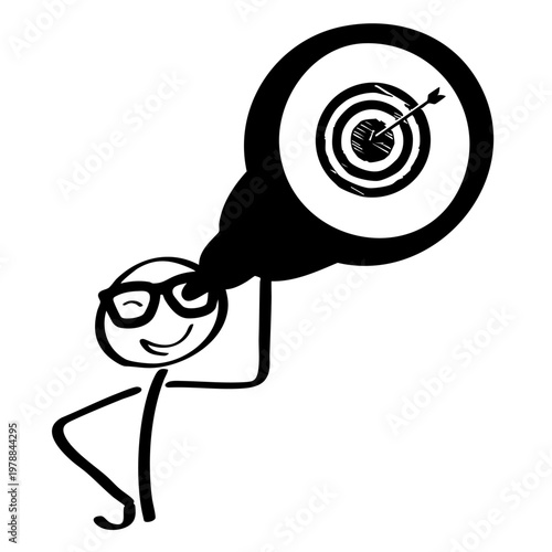 A cartoon character with glasses thinks about hitting a target