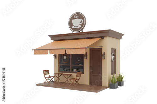 Cozy small café storefront with outdoor seating representing coffee culture, relaxation, and neighborhood business concept