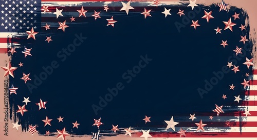 Patriotic star border frame with american flag background