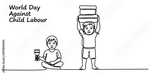 A symbolic line art illustration representing the world day against child labour awareness event