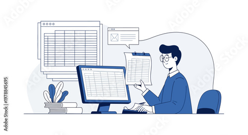 Man Working on Computer Office.