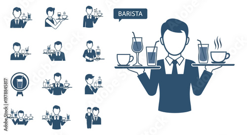 Barista Holding Tray with Coffee Drinks.