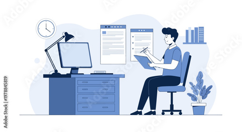 Businessman working on laptop computer.