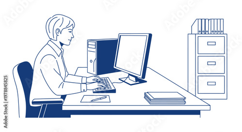Man sitting at office desk working.