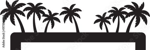 Palm tree icon set with silhouette, tropical, and nature for plant and summer