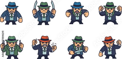 Cartoon characters with various expressions and actions